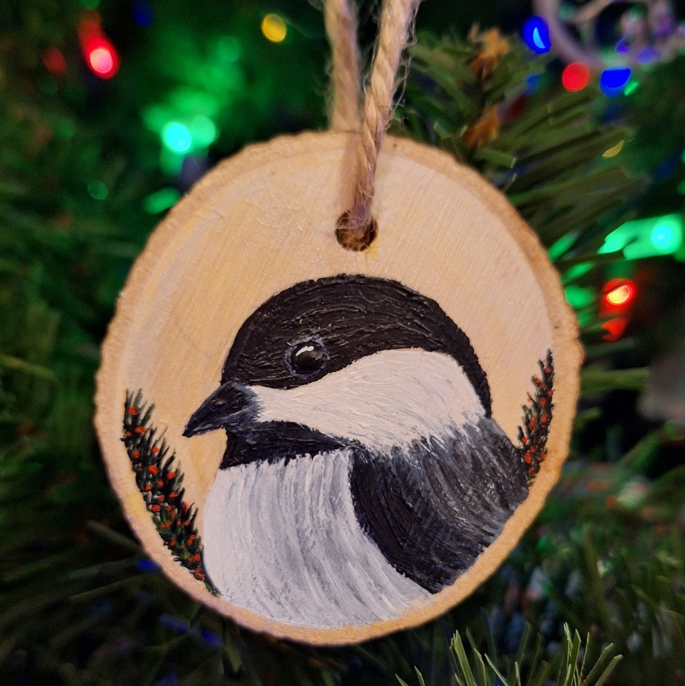 "Black-capped Chickadee" Hand-painted Wall Hanging/Ornament (NWOT)